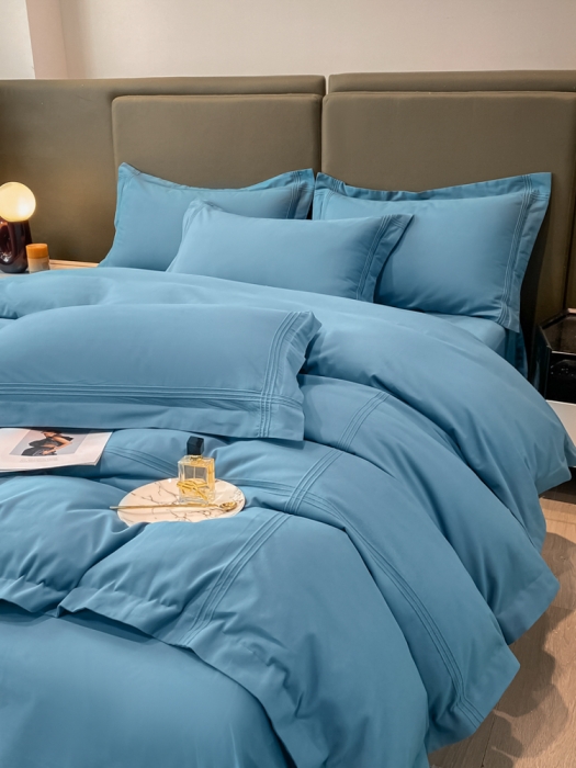 91家纺网 家纺一手货源 找家纺 安妮2022新款轻奢赫本加厚全棉磨毛四件套 赫本星空蓝