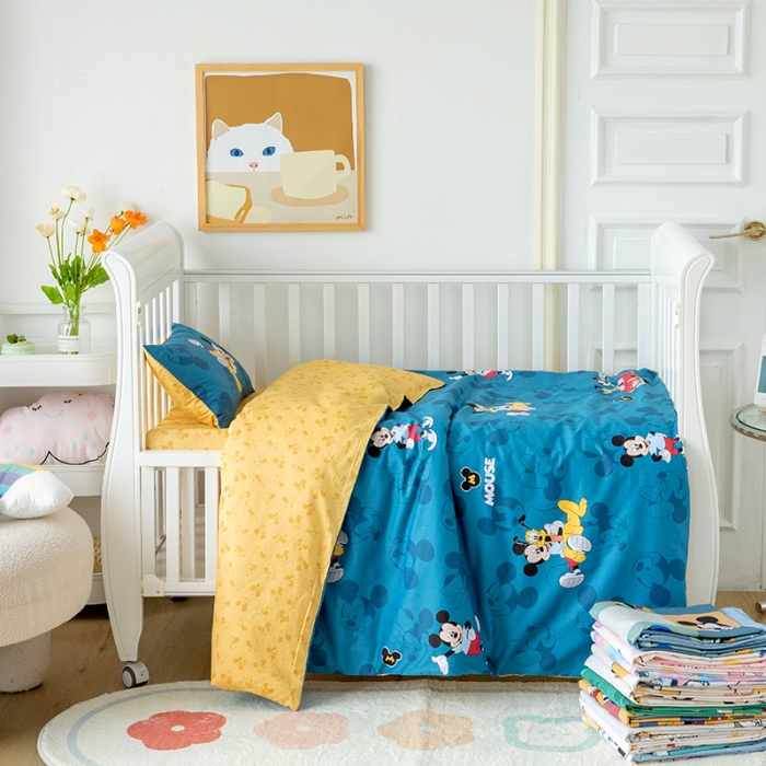 91家纺网 家纺一手货源 找家纺 小芽 迪士尼正版授权全棉幼儿园三件套 缤纷米奇-蓝