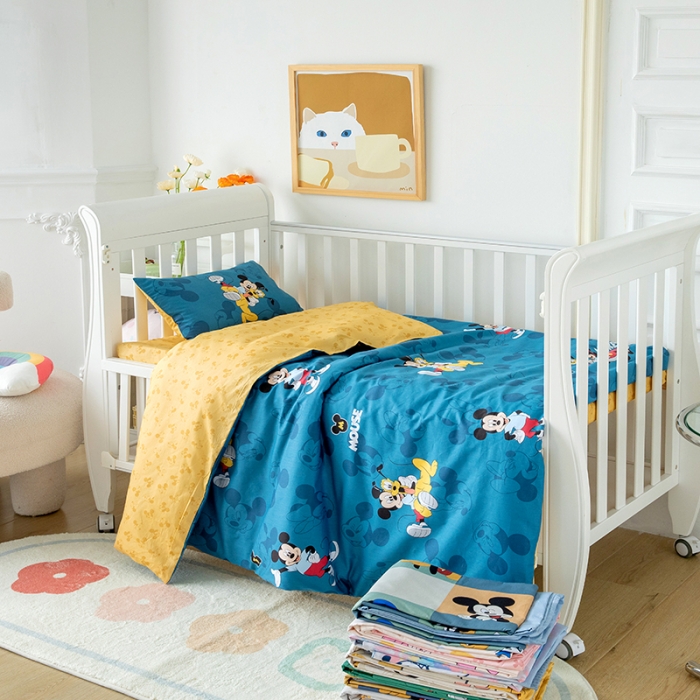 91家纺网 家纺一手货源 找家纺 小芽 迪士尼正版授权全棉幼儿园三件套 缤纷米奇-蓝