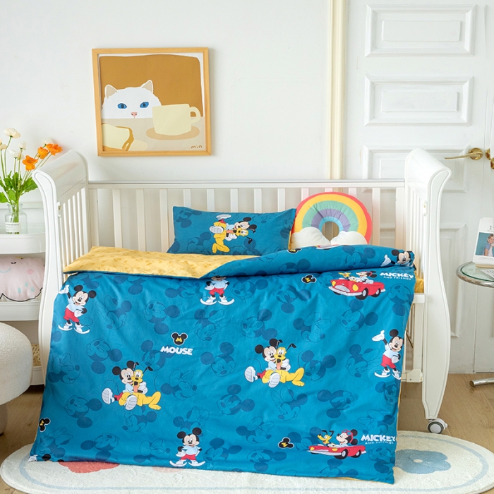 91家纺网 家纺一手货源 找家纺 小芽 迪士尼正版授权全棉幼儿园三件套 缤纷米奇-蓝