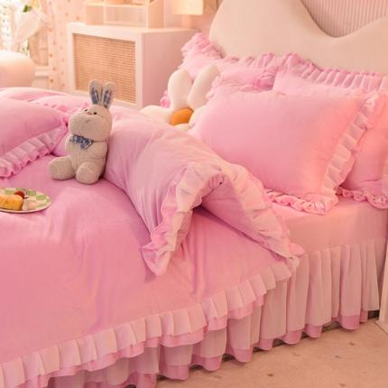 后庭寝室 2022新款雪纺纱牛奶绒四件套 香香公主-粉色