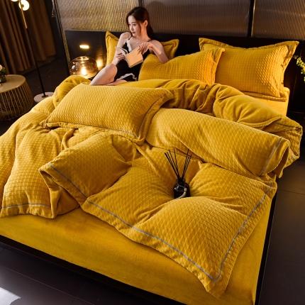 91家纺网 家纺一手货源 找家纺 （总）印季家纺 2024新款华夫格（三角格）牛奶绒四件套