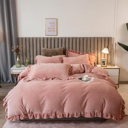 91家纺网 家纺一手货源 找家纺 （总）印季家纺 2024新款华夫格牛奶绒花边四件套