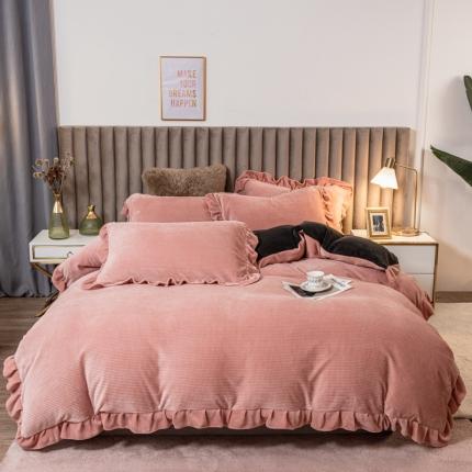 91家纺网 家纺一手货源 找家纺 （总）印季家纺 2024新款华夫格牛奶绒花边四件套