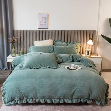 91家纺网 家纺一手货源 找家纺 （总）印季家纺 2024新款华夫格牛奶绒花边四件套