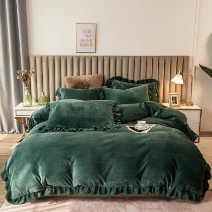 91家纺网 家纺一手货源 找家纺 （总）印季家纺 2024新款华夫格牛奶绒花边四件套