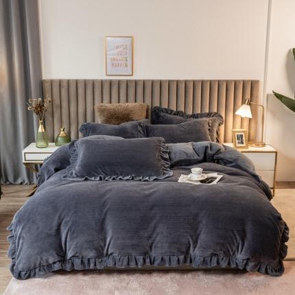 91家纺网 家纺一手货源 找家纺 （总）印季家纺 2024新款华夫格牛奶绒花边四件套