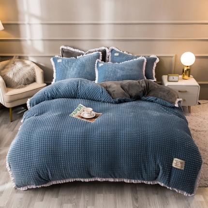 91家纺网 家纺一手货源 找家纺 （总）印季家纺 2024新款浮雕绒牛奶花边四件套