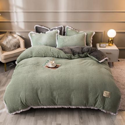 91家纺网 家纺一手货源 找家纺 （总）印季家纺 2024新款浮雕绒牛奶花边四件套