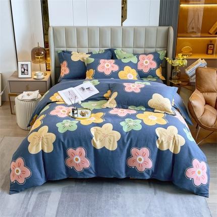 91家纺网 家纺一手货源 找家纺 凯磊家纺   2022新款.磨毛四件套 炫彩佳人蓝