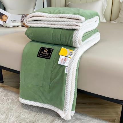 澳洲羽 2024新牛奶绒+羊羔绒盖毯毛毯子床单绒被子 牛油果-绿