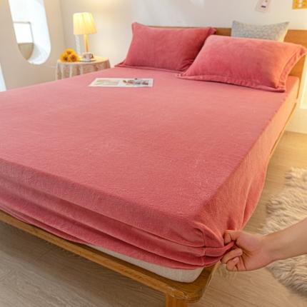 91家纺网 家纺一手货源 找家纺 好阁 2022新款200g牛奶绒单品床笠 豆沙红