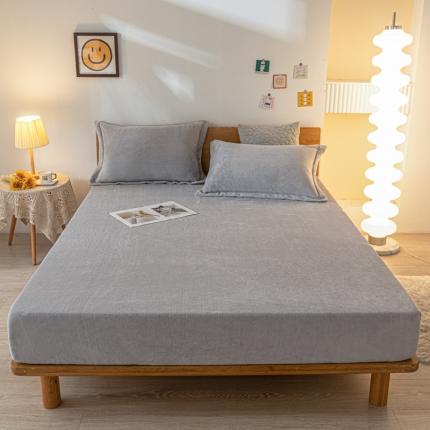 好阁 2022新款200g牛奶绒单品床笠 冰川灰