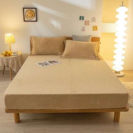 好阁 2022新款200g牛奶绒单品床笠 茶棕