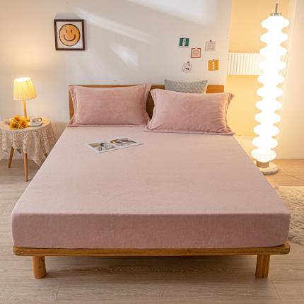 好阁 2022新款200g牛奶绒单品床笠 湘妃粉