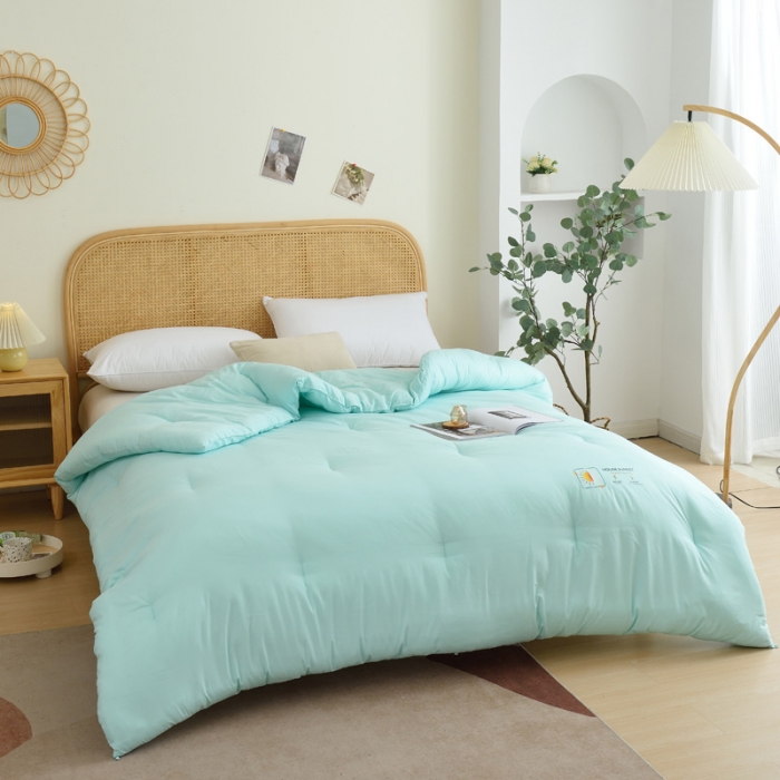 91家纺网 家纺一手货源 找家纺 德芙素色简约日式水洗棉被芯整张仿丝棉春秋被保暖冬被包质检 竹青色Bamboo Cyan