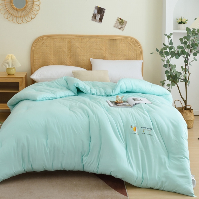 91家纺网 家纺一手货源 找家纺 德芙素色简约日式水洗棉被芯整张仿丝棉春秋被保暖冬被包质检 竹青色Bamboo Cyan