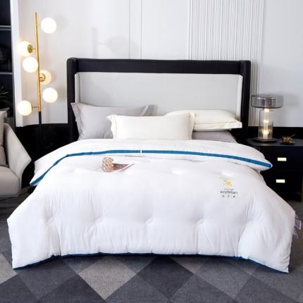 91家纺网 家纺一手货源 找家纺 薇玛仕 2023新款立体水洗磨毛亲肤牛奶大豆被冬被 蓝边-本白