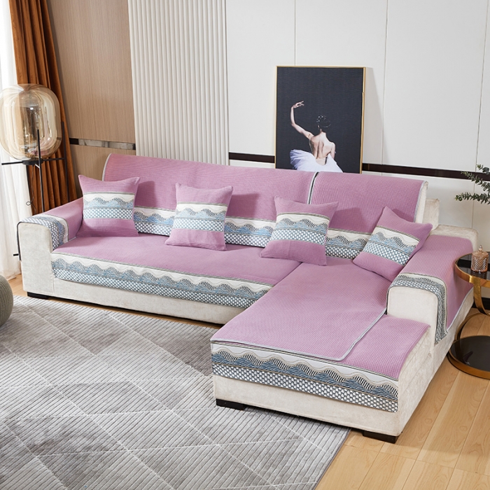 91家纺网 家纺一手货源 找家纺 千逸虹 2024新款加厚柔软防滑金粒绒沙发垫 淡粉