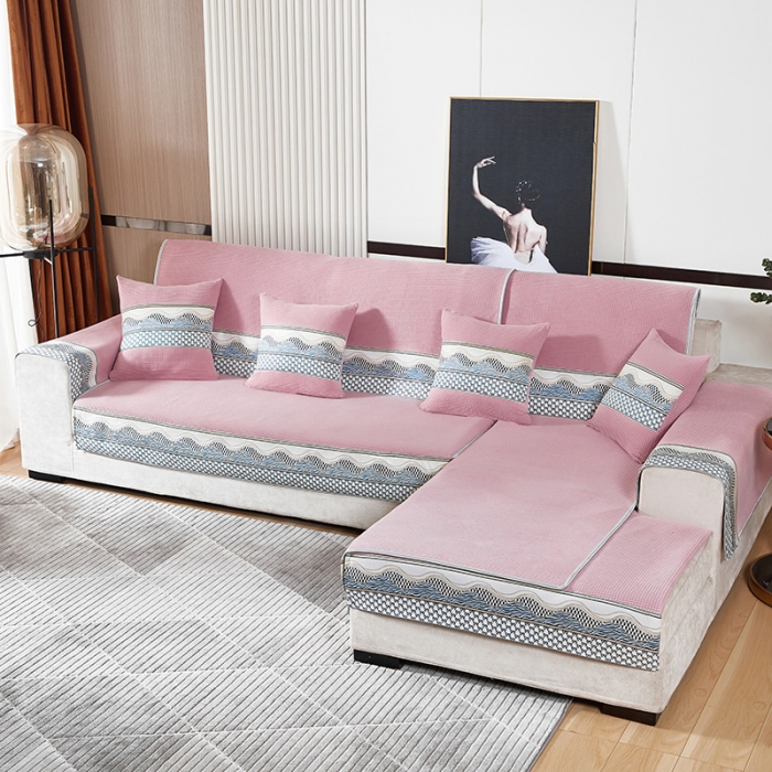 91家纺网 家纺一手货源 找家纺 千逸虹 2024新款加厚柔软防滑金粒绒沙发垫 粉色