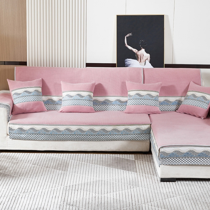 91家纺网 家纺一手货源 找家纺 千逸虹 2024新款加厚柔软防滑金粒绒沙发垫 粉色