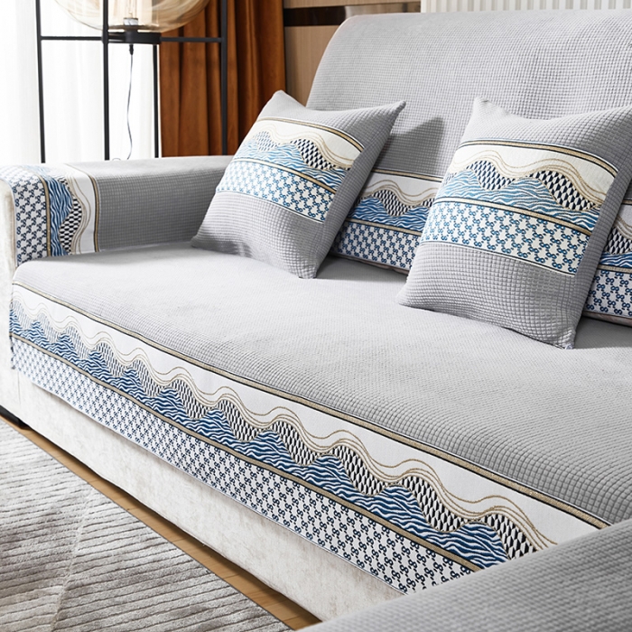 91家纺网 家纺一手货源 找家纺 千逸虹 2024新款加厚柔软防滑金粒绒沙发垫 浅灰