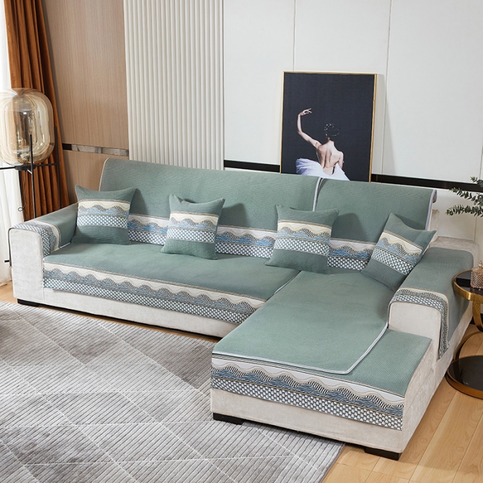 91家纺网 家纺一手货源 找家纺 千逸虹 2024新款加厚柔软防滑金粒绒沙发垫 雅绿