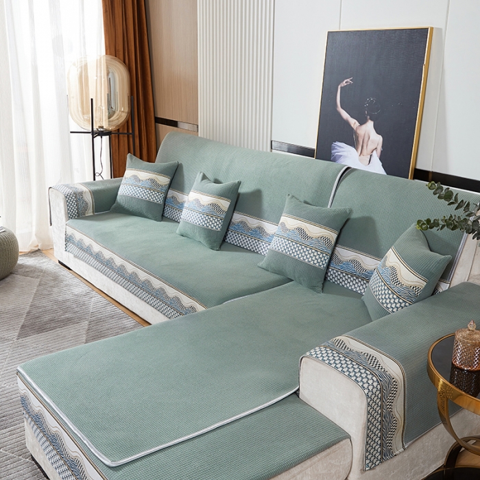 91家纺网 家纺一手货源 找家纺 千逸虹 2024新款加厚柔软防滑金粒绒沙发垫 雅绿