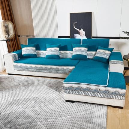 千逸虹 2024新款加厚柔软防滑金粒绒沙发垫 深蓝