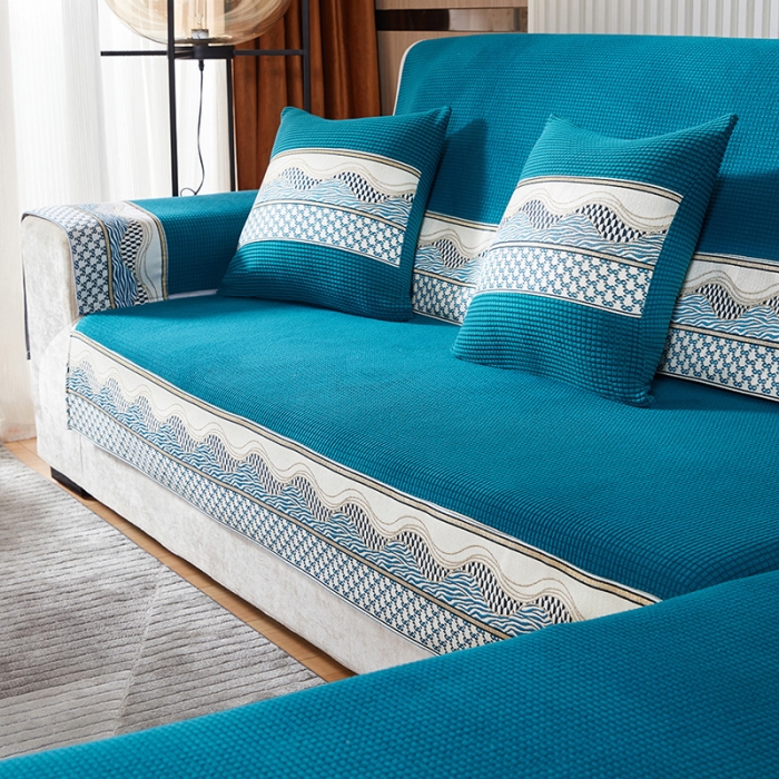 91家纺网 家纺一手货源 找家纺 千逸虹 2024新款加厚柔软防滑金粒绒沙发垫 深蓝