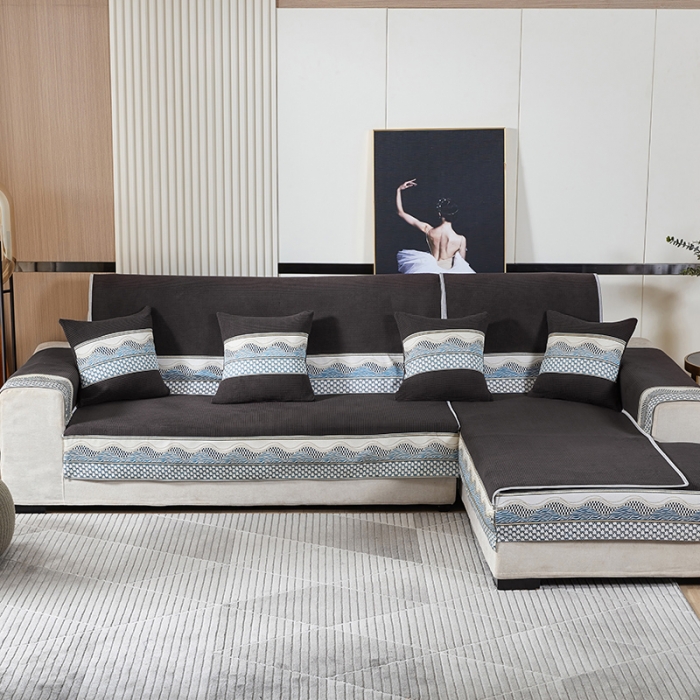 91家纺网 家纺一手货源 找家纺 千逸虹 2024新款加厚柔软防滑金粒绒沙发垫 深黑