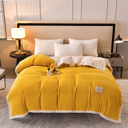 91家纺网 家纺一手货源 找家纺 法澳 2024新款牛奶绒夹棉床笠可搭配被套 姜黄
