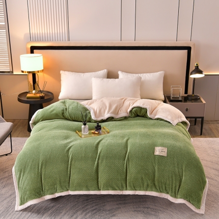 91家纺网 家纺一手货源 找家纺 法澳 2024新款牛奶绒夹棉床笠可搭配被套 牛油果绿