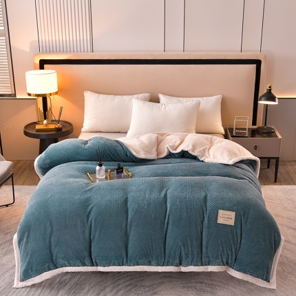 91家纺网 家纺一手货源 找家纺 法澳 2024新款牛奶绒夹棉床笠可搭配被套 雾霾蓝
