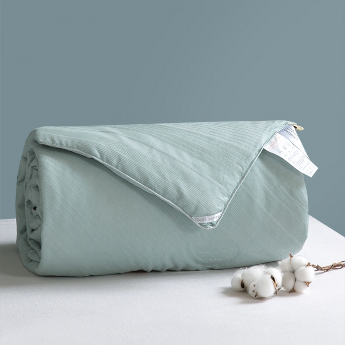 91家纺网 家纺一手货源 找家纺 薇玛仕 2023新款A类母婴抗菌绣花大豆被冬被 水蓝