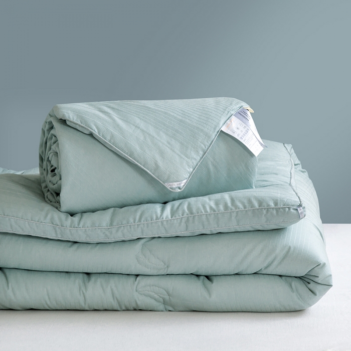 91家纺网 家纺一手货源 找家纺 薇玛仕 2023新款A类母婴抗菌绣花大豆被冬被 水蓝