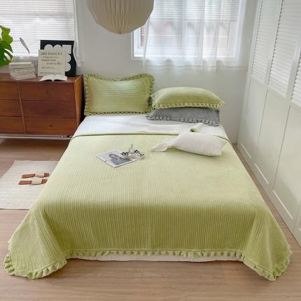 91家纺网 家纺一手货源 找家纺 （总）琳可 2022新荷叶边款哑光牛奶绒夹棉绗缝床盖直播爆款