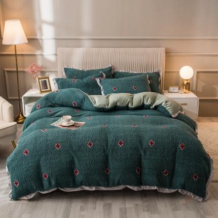 91家纺网 家纺一手货源 找家纺 （总）印季 2024新款千鸟格花边加密羊羔绒印花四件套