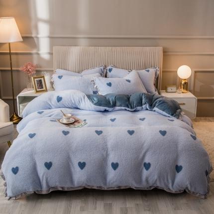 91家纺网 家纺一手货源 找家纺 （总）印季 2024新款千鸟格花边加密羊羔绒印花四件套