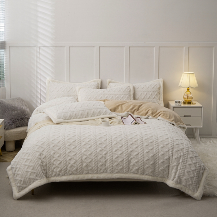 91家纺网 家纺一手货源 找家纺 潮邦 2025【含买家秀】塔芙绒牛奶绒轻奢保暖四件套 塔芙白