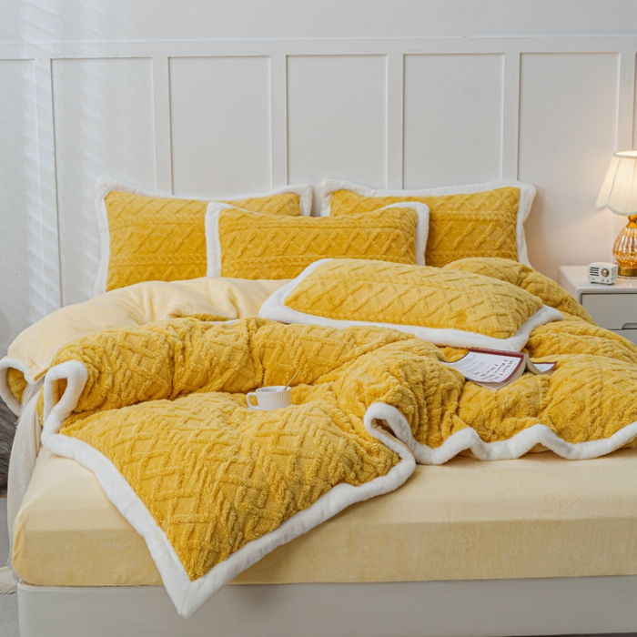 91家纺网 家纺一手货源 找家纺 潮邦 2025【含买家秀】塔芙绒牛奶绒轻奢保暖四件套 塔芙黄