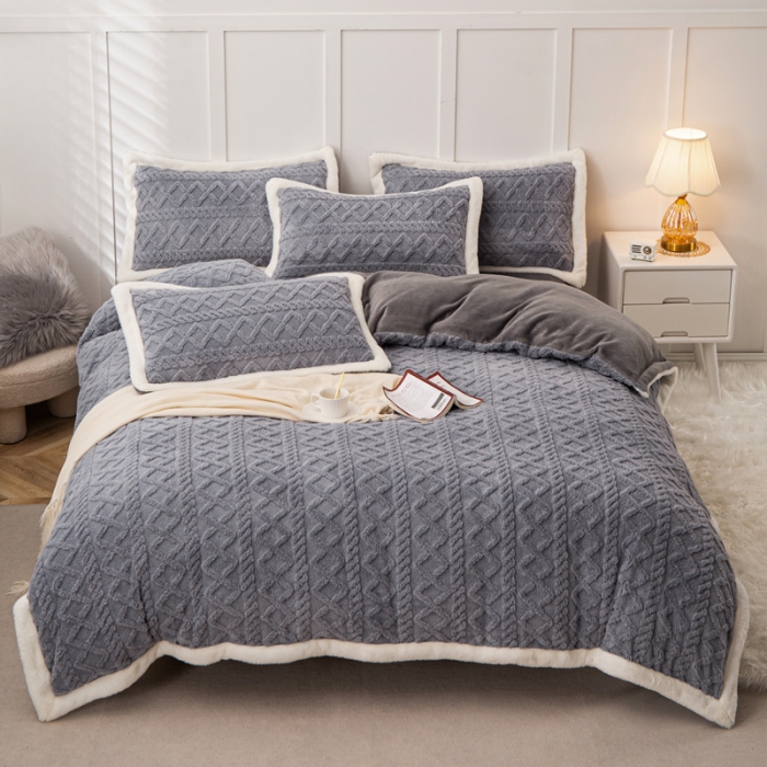 91家纺网 家纺一手货源 找家纺 潮邦2025【含买家秀】塔芙绒牛奶绒轻奢保暖四件套 塔芙蓝灰