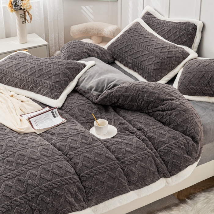 91家纺网 家纺一手货源 找家纺 潮邦 【含买家秀】塔芙绒牛奶绒轻奢保暖四件套 塔芙深灰