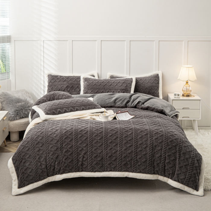 91家纺网 家纺一手货源 找家纺 潮邦 【含买家秀】塔芙绒牛奶绒轻奢保暖四件套 塔芙深灰