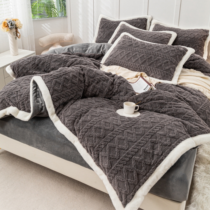 91家纺网 家纺一手货源 找家纺 潮邦 【含买家秀】塔芙绒牛奶绒轻奢保暖四件套 塔芙深灰