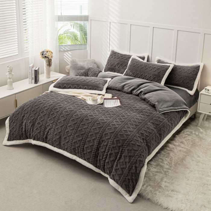 91家纺网 家纺一手货源 找家纺 潮邦 【含买家秀】塔芙绒牛奶绒轻奢保暖四件套 塔芙深灰