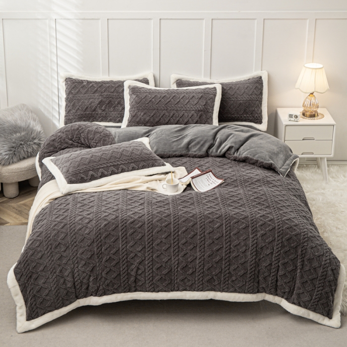 91家纺网 家纺一手货源 找家纺 潮邦 【含买家秀】塔芙绒牛奶绒轻奢保暖四件套 塔芙深灰