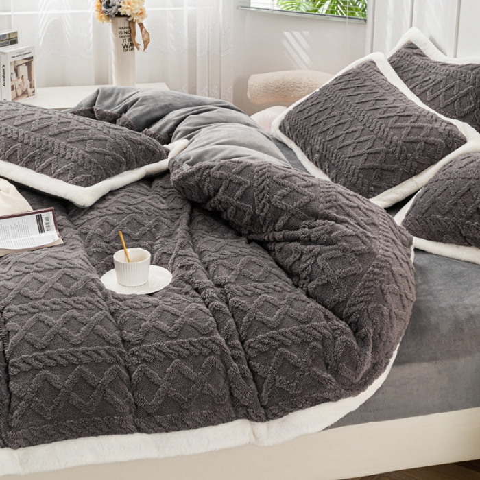 91家纺网 家纺一手货源 找家纺 潮邦 【含买家秀】塔芙绒牛奶绒轻奢保暖四件套 塔芙深灰