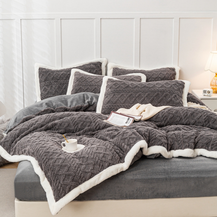 91家纺网 家纺一手货源 找家纺 潮邦 【含买家秀】塔芙绒牛奶绒轻奢保暖四件套 塔芙深灰