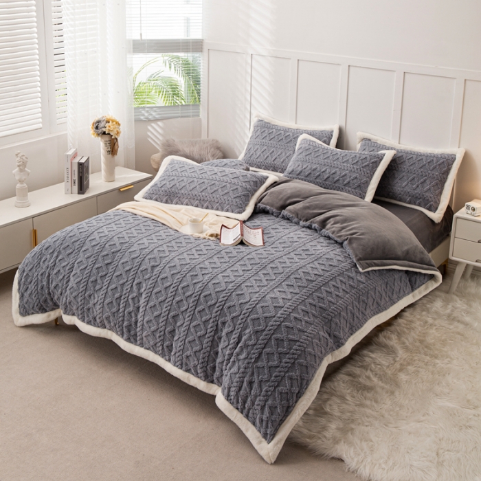 91家纺网 家纺一手货源 找家纺 潮邦2025【含买家秀】塔芙绒牛奶绒轻奢保暖四件套 塔芙蓝灰